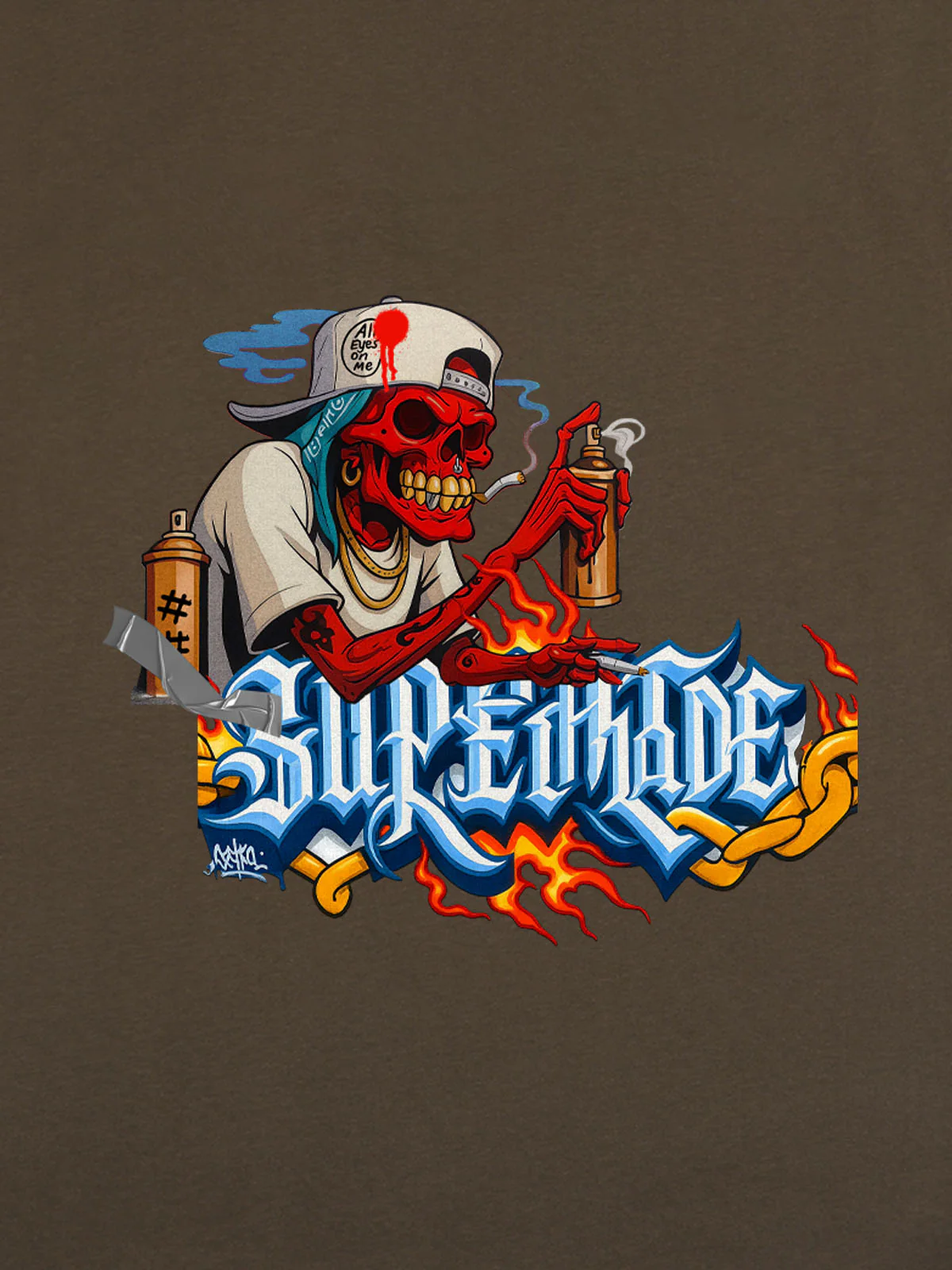 Street Skull Graffiti Artist Flame Flower Font T-Shirt - Image 21