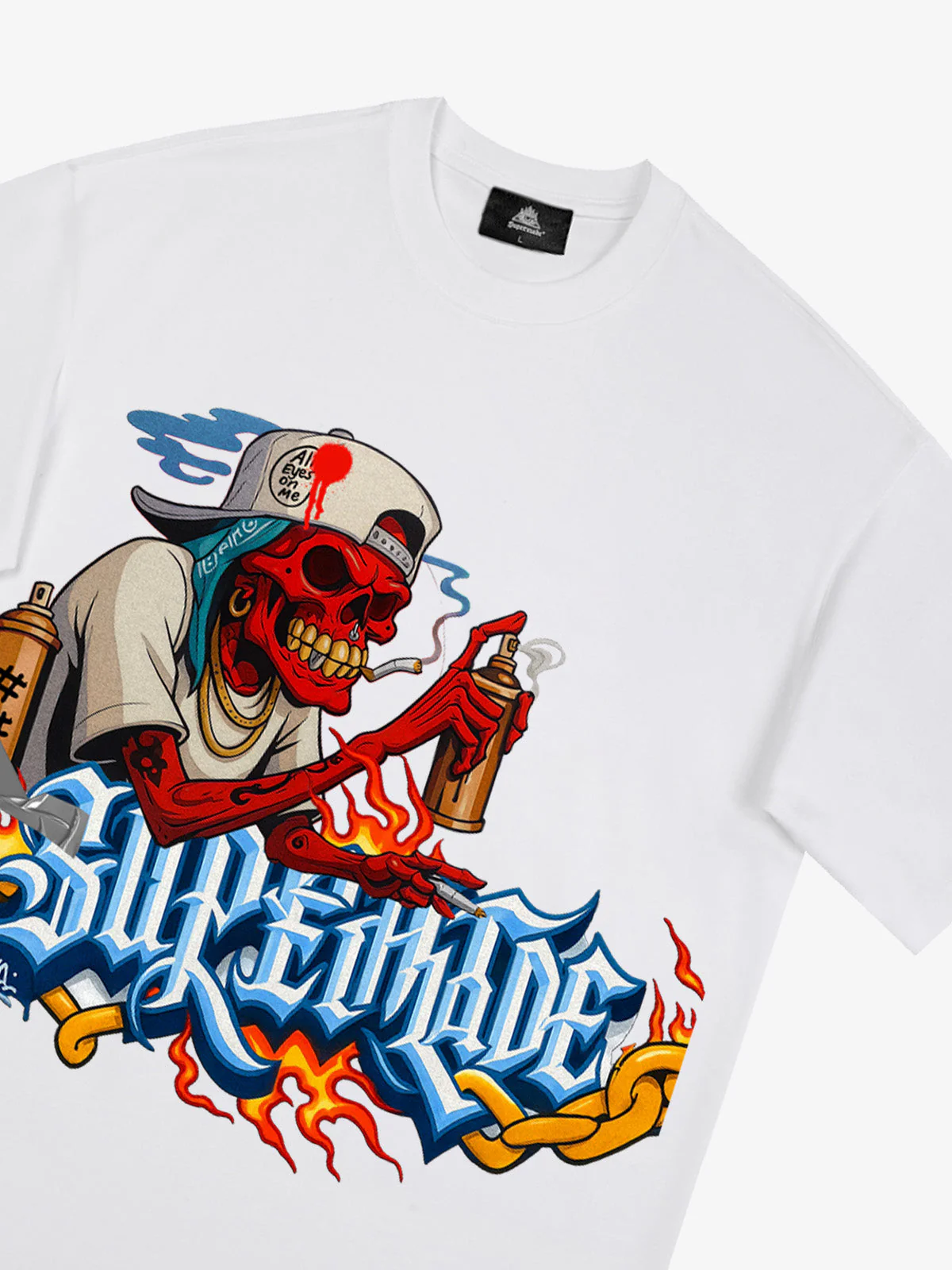 Street Skull Graffiti Artist Flame Flower Font T-Shirt - Image 22