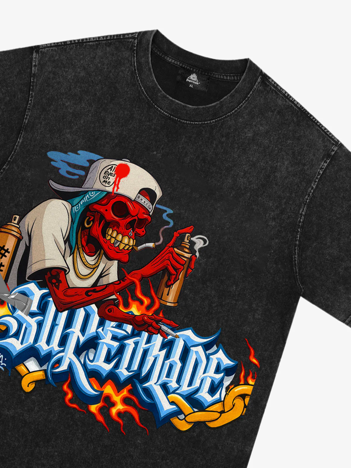 Street Skull Graffiti Artist Flame Flower Font T-Shirt - Image 23