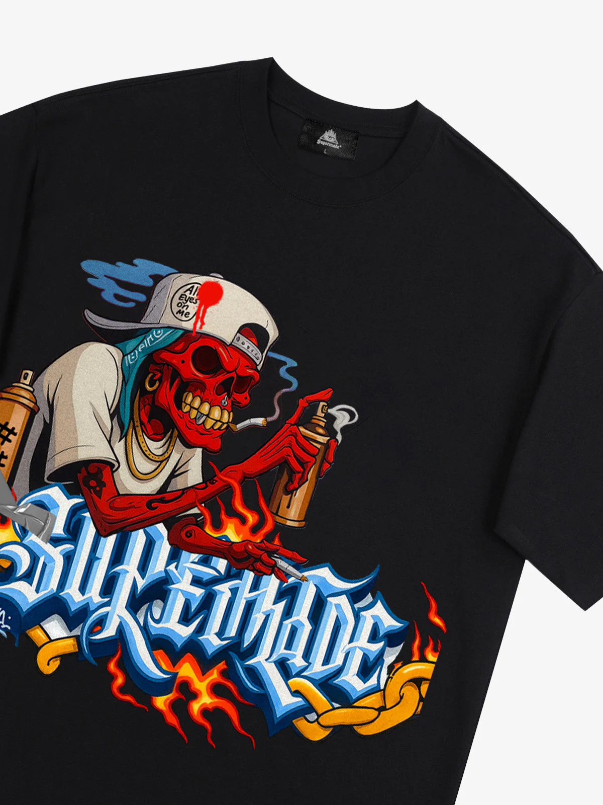 Street Skull Graffiti Artist Flame Flower Font T-Shirt - Image 25