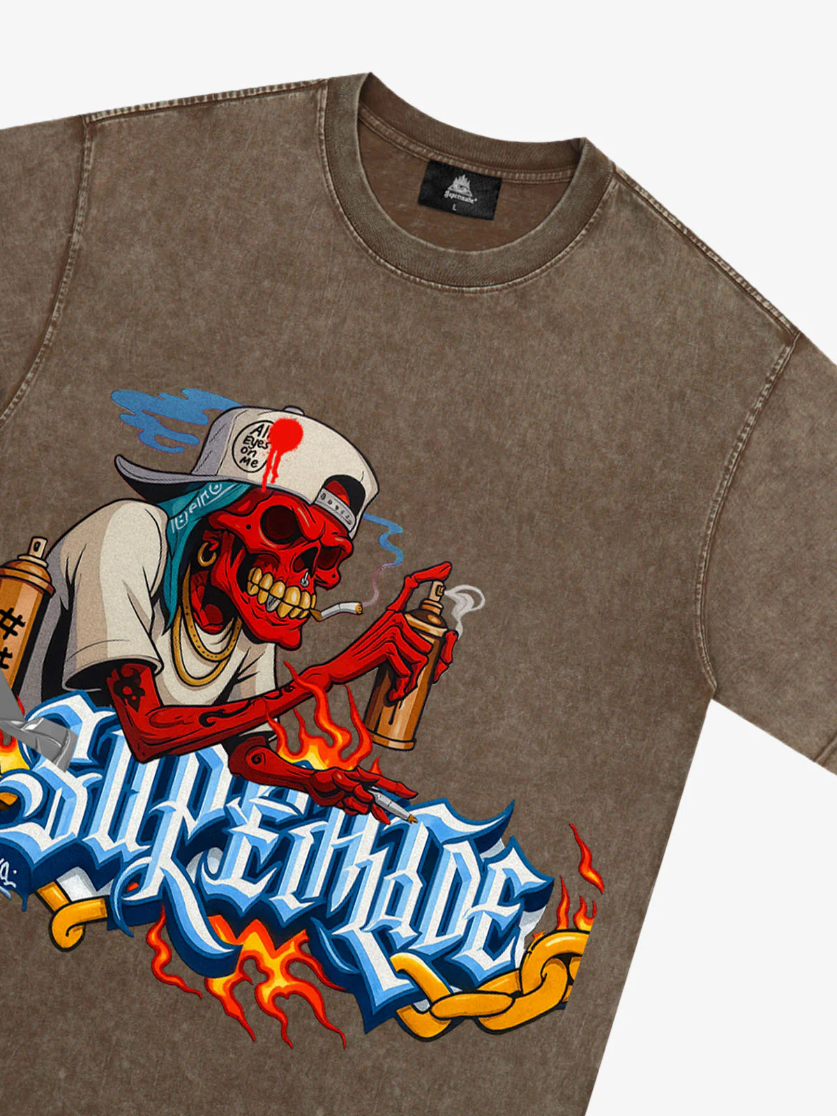 Street Skull Graffiti Artist Flame Flower Font T-Shirt - Image 26