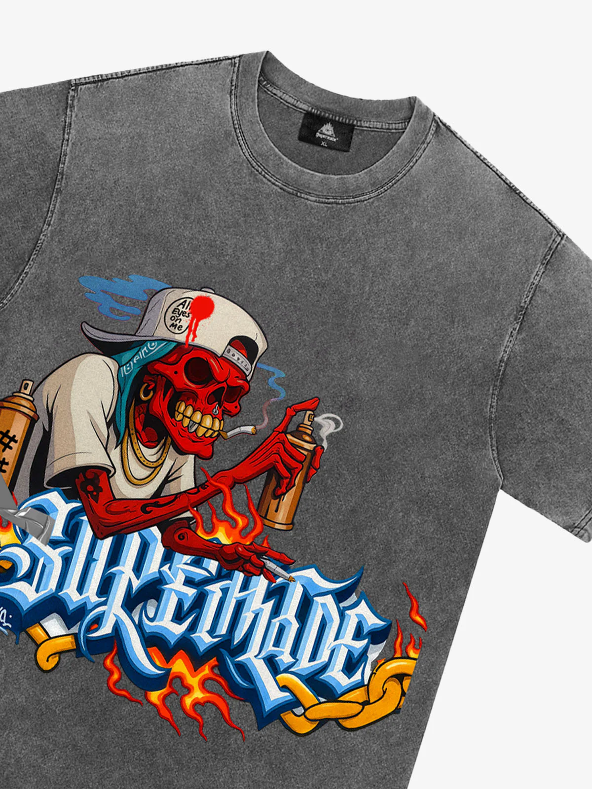 Street Skull Graffiti Artist Flame Flower Font T-Shirt - Image 27