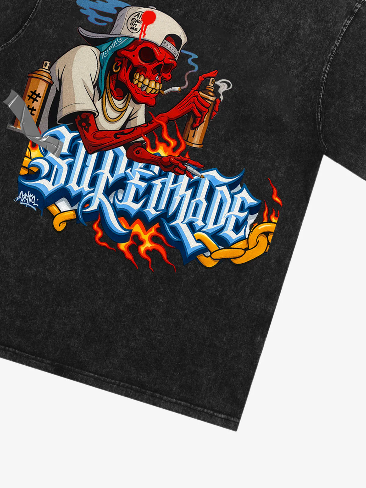 Street Skull Graffiti Artist Flame Flower Font T-Shirt - Image 30