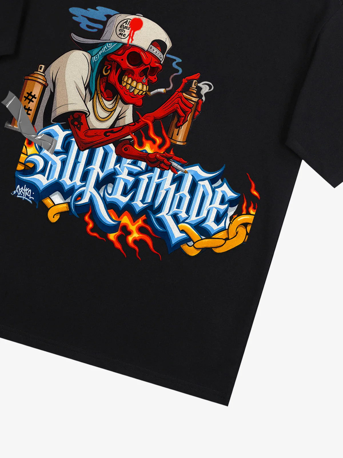 Street Skull Graffiti Artist Flame Flower Font T-Shirt - Image 32
