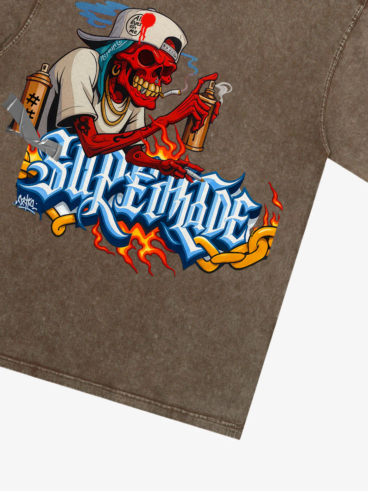 Street Skull Graffiti Artist Flame Flower Font T-Shirt - Image 33