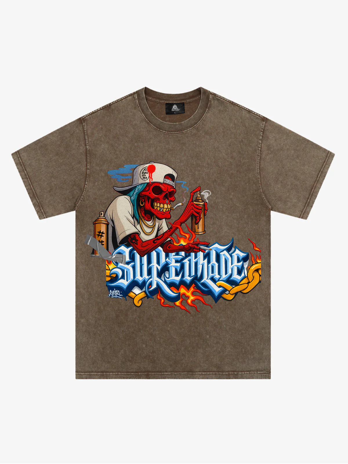 Street Skull Graffiti Artist Flame Flower Font T-Shirt - Image 5
