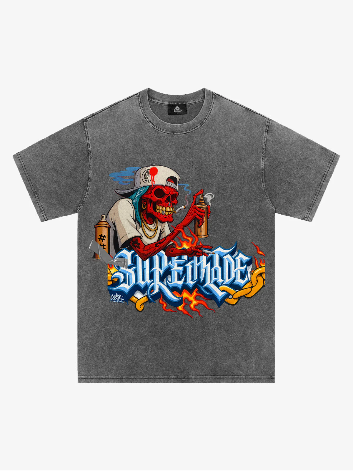 Street Skull Graffiti Artist Flame Flower Font T-Shirt - Image 6
