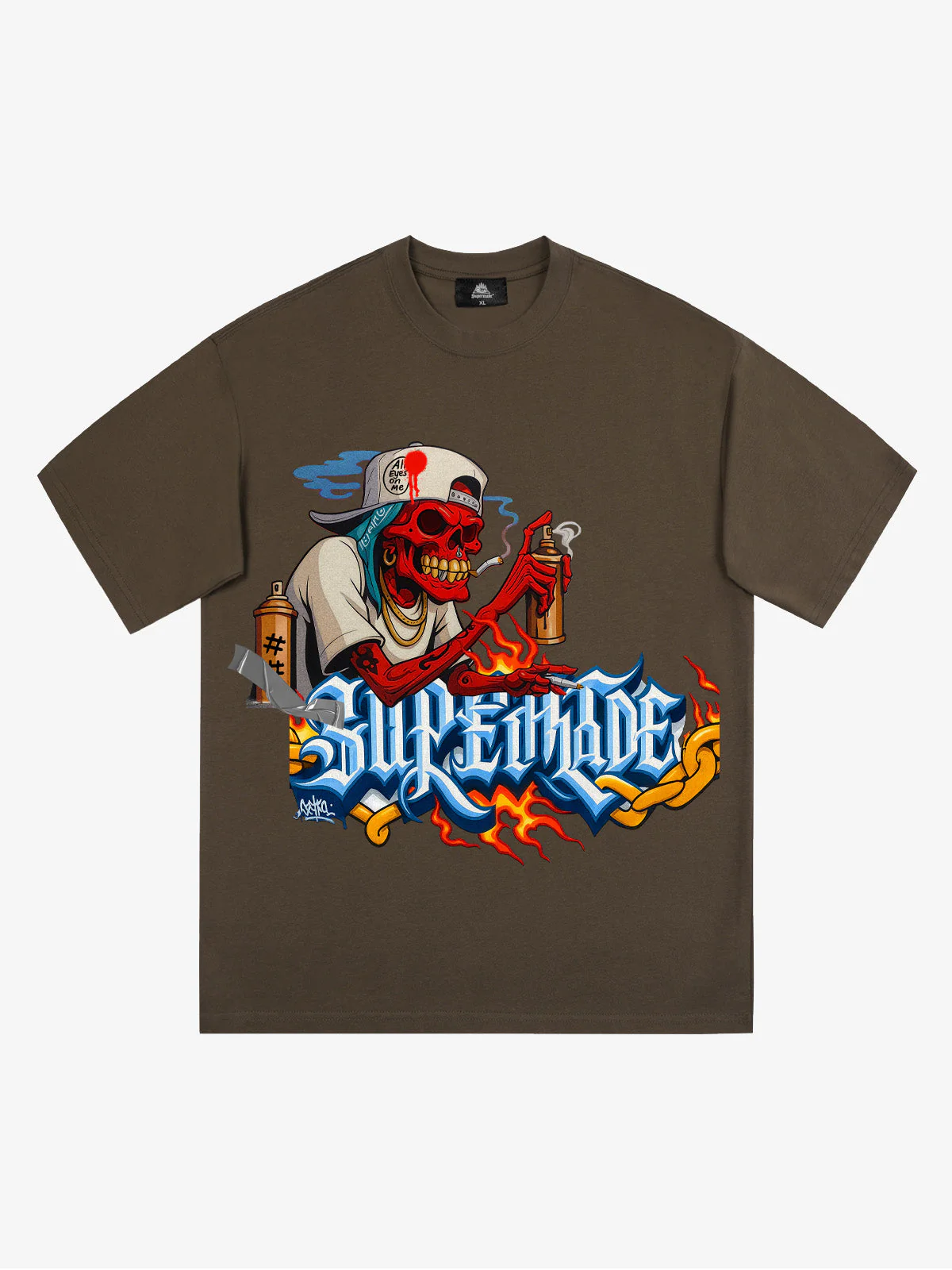 Street Skull Graffiti Artist Flame Flower Font T-Shirt - Image 7