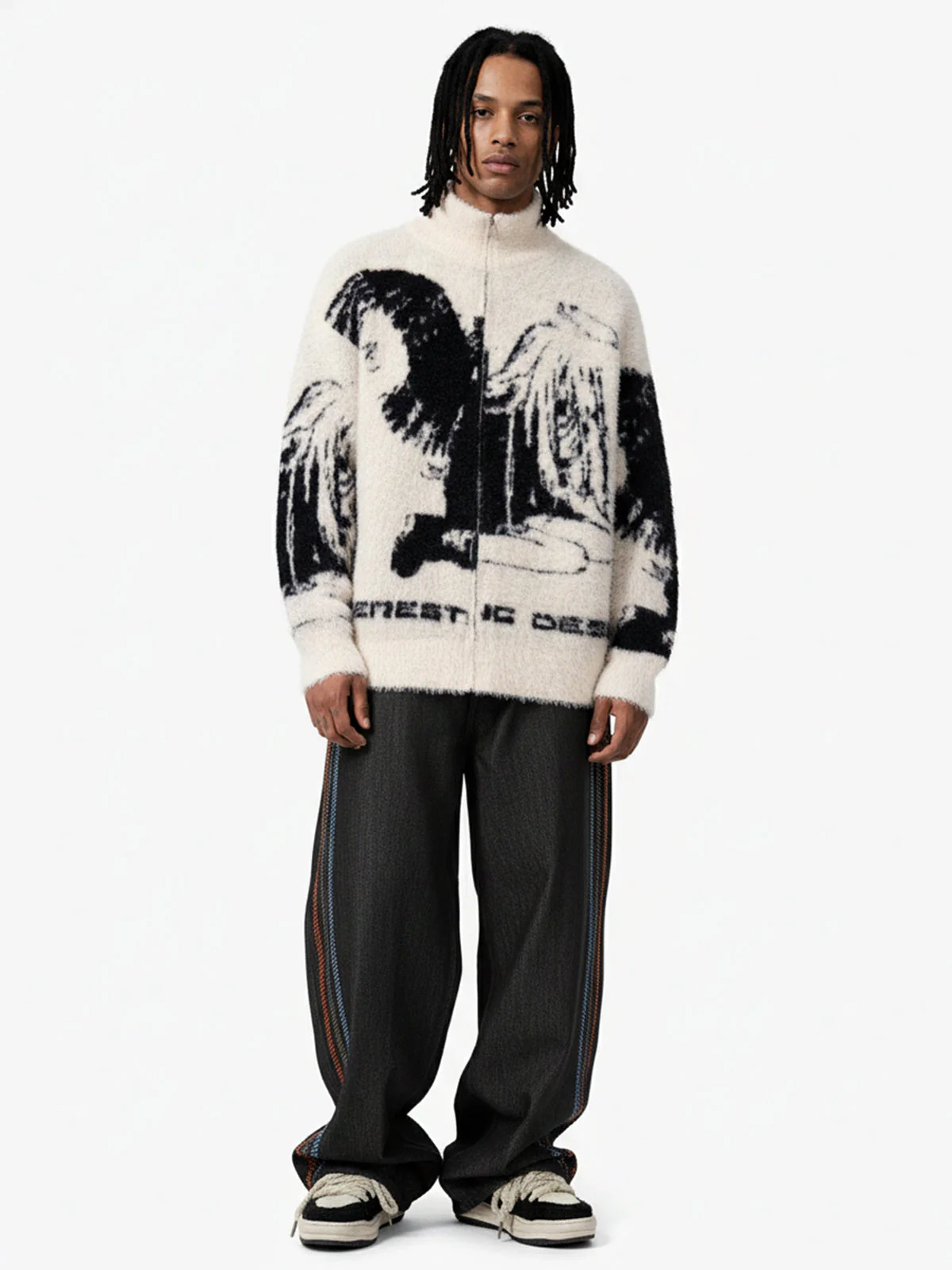 Street Subculture Angel Jacquard Cardigan Sweater - Image 3