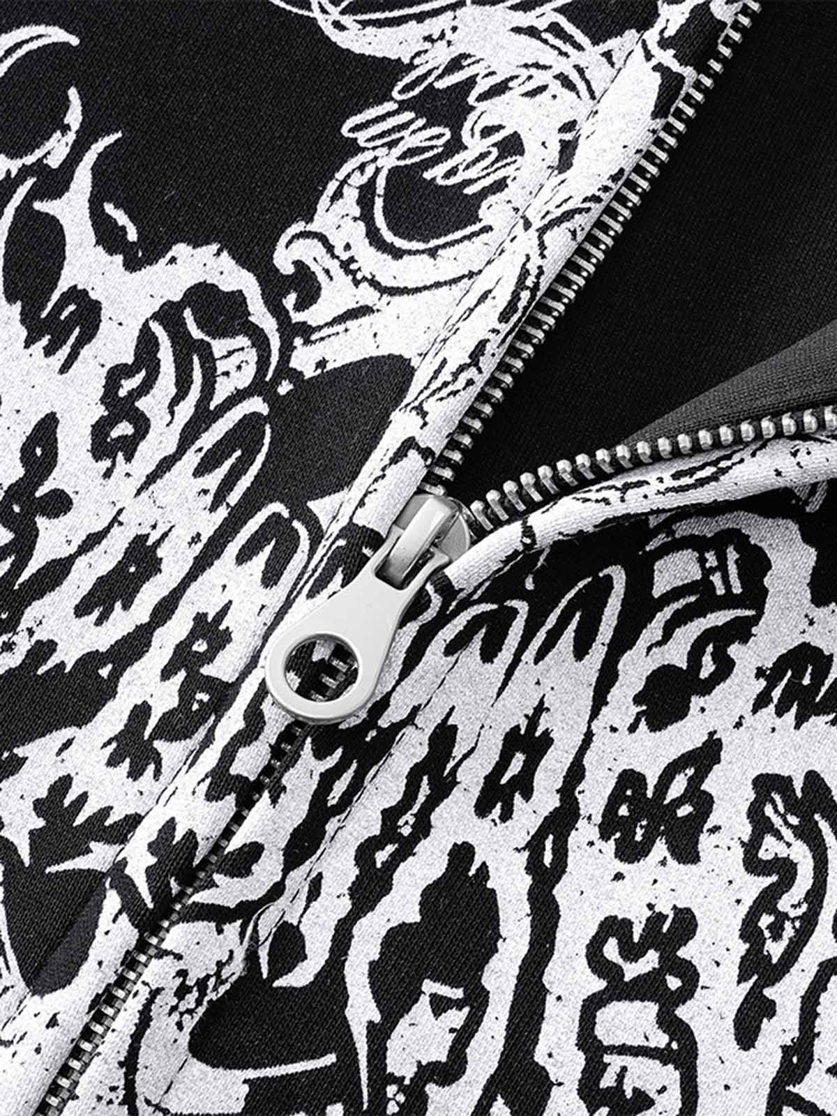 Street Wasteland Washed Cross Print Zip Up Hoodie - 2561 - Image 15