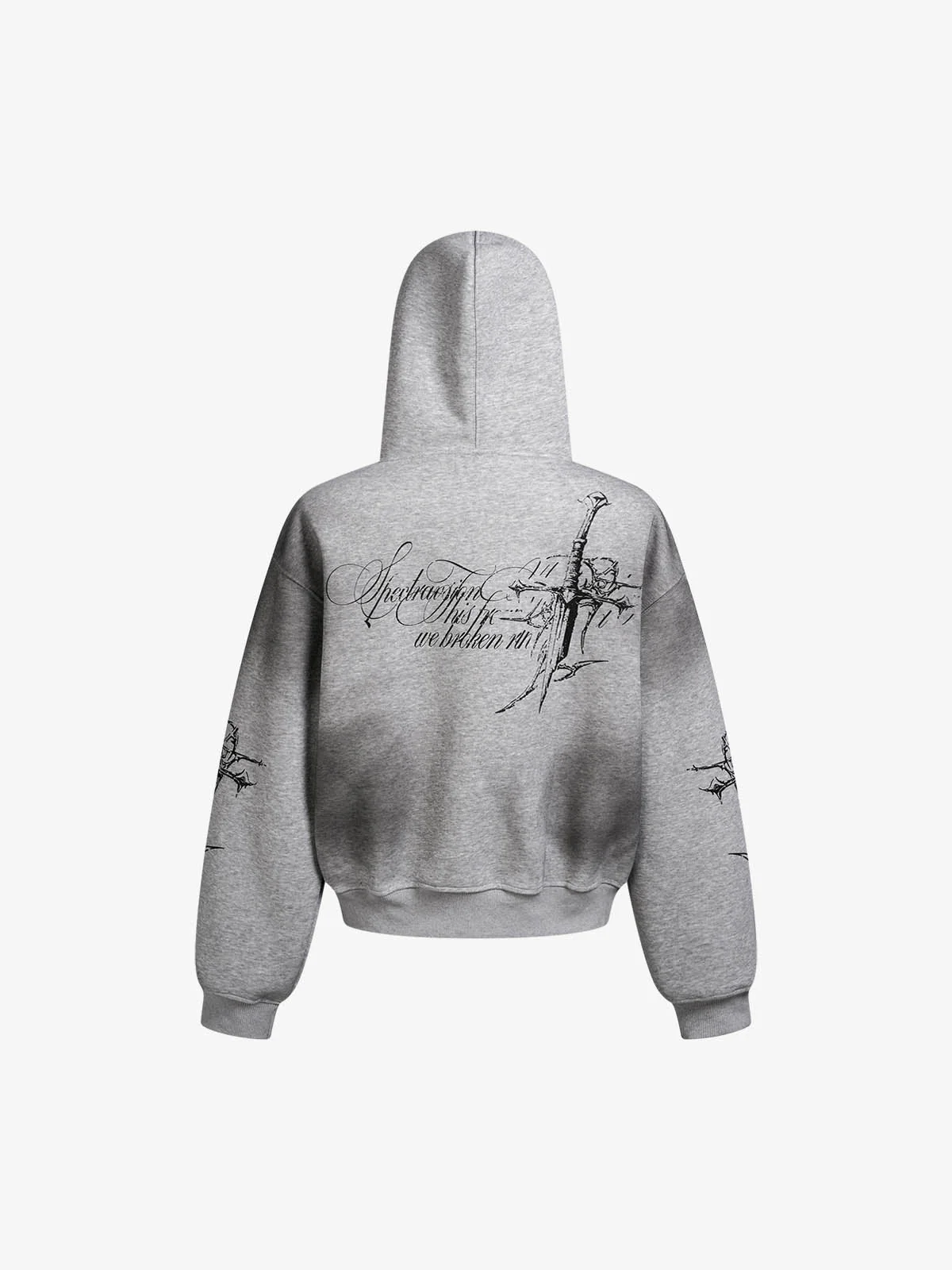 Street Wasteland Washed Cross Print Zip Up Hoodie - 2561 - Image 3