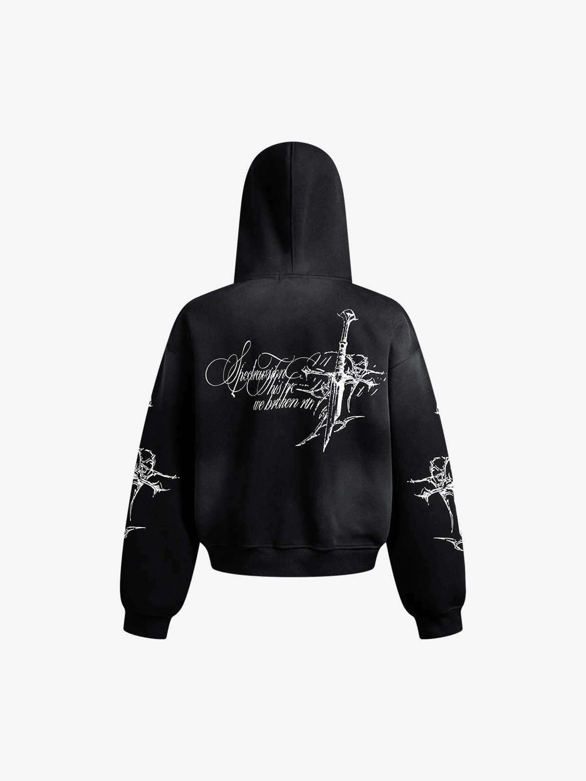 Street Wasteland Washed Cross Print Zip Up Hoodie - 2561 - Image 4