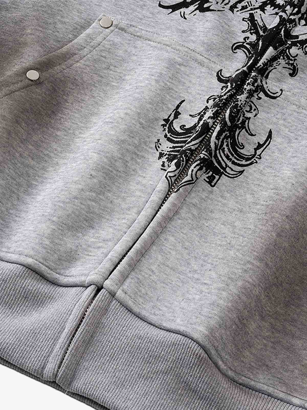 Street Wasteland Washed Cross Print Zip Up Hoodie - 2561 - Image 6
