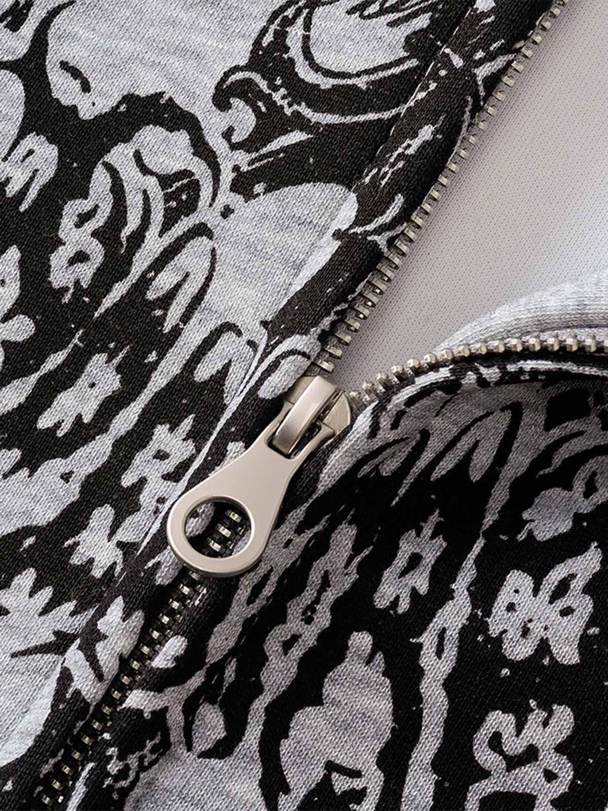 Street Wasteland Washed Cross Print Zip Up Hoodie - 2561 - Image 8