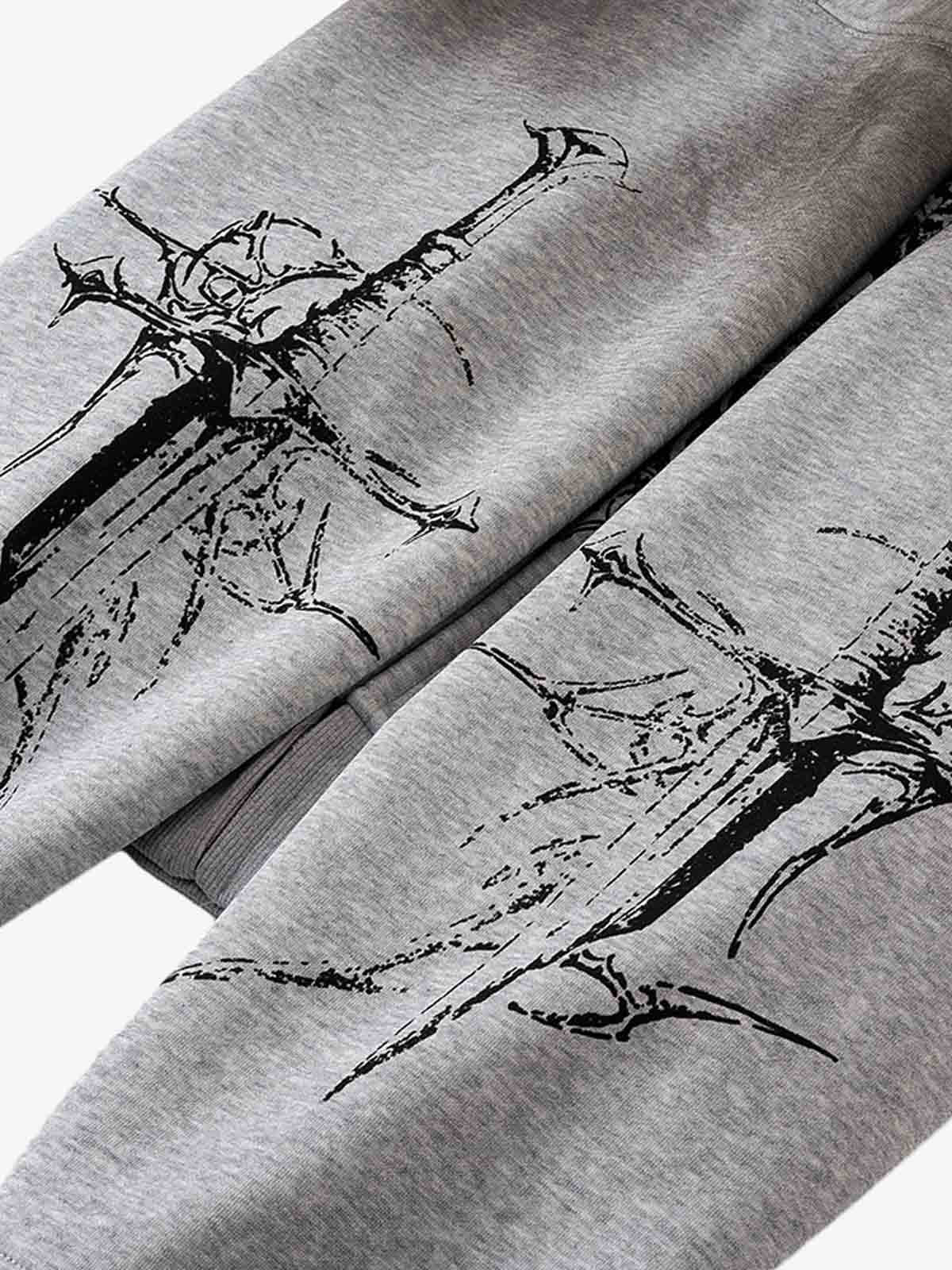 Street Wasteland Washed Cross Print Zip Up Hoodie - 2561 - Image 9
