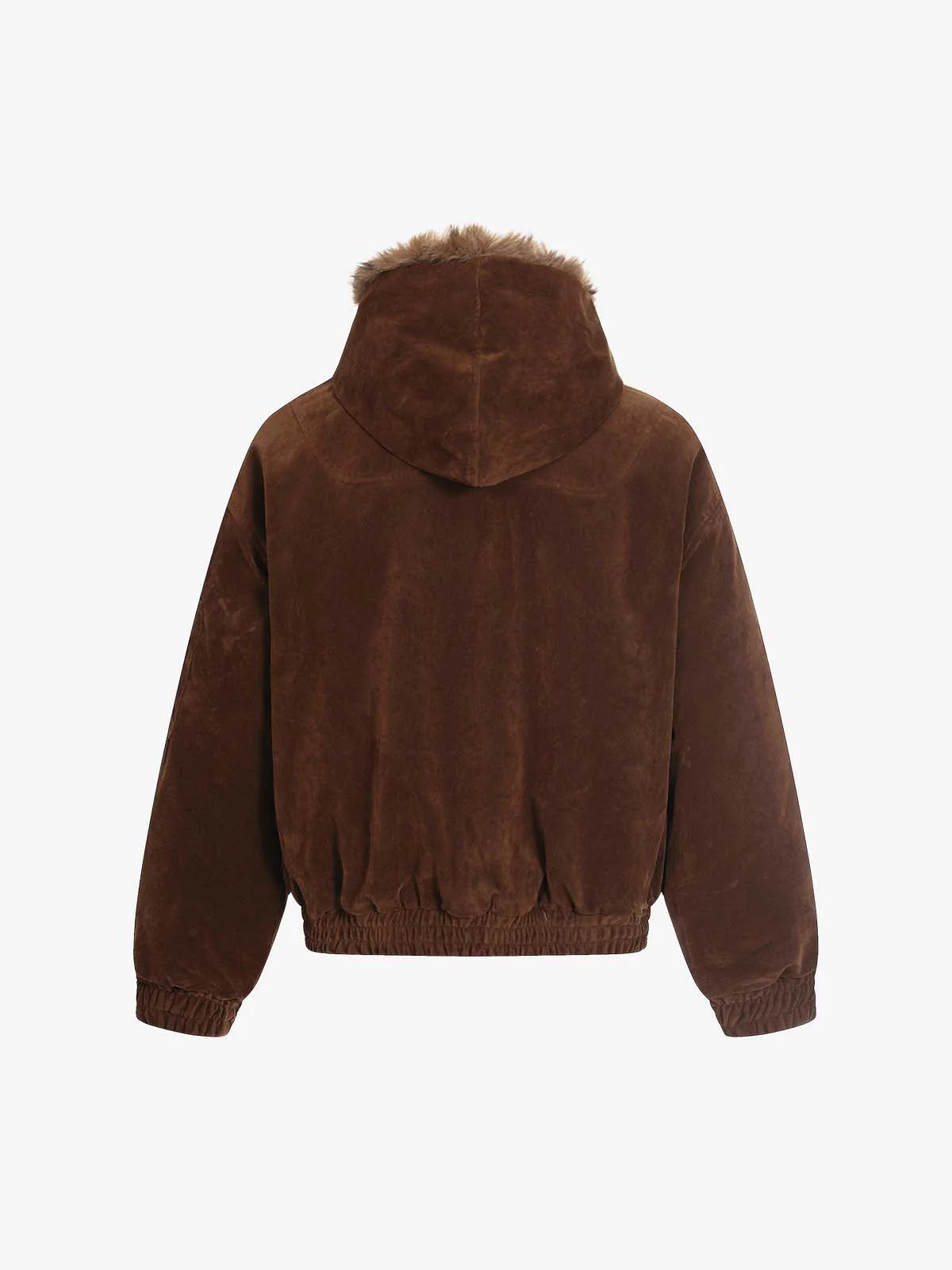 Streetwear Metal Clip Faux Fur Hooded Suede Bomber Jacket - 2597 - Image 10