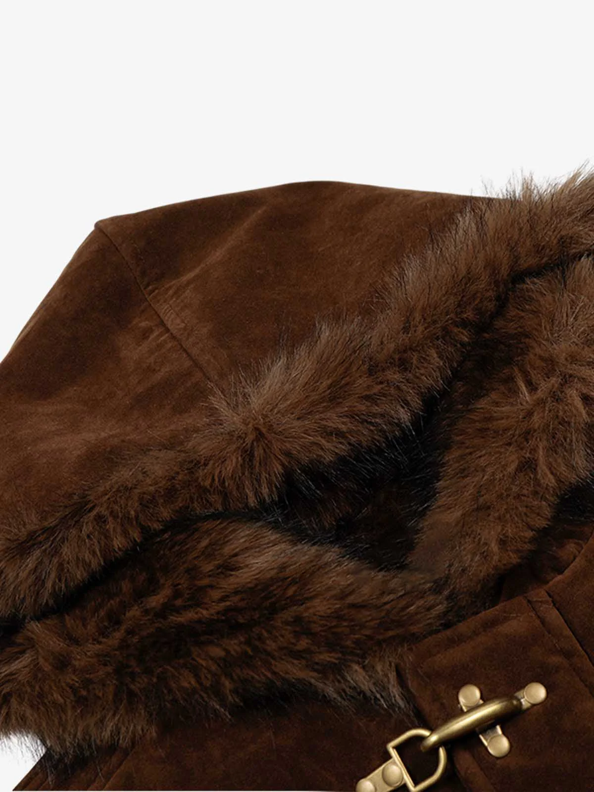 Streetwear Metal Clip Faux Fur Hooded Suede Bomber Jacket - 2597 - Image 11