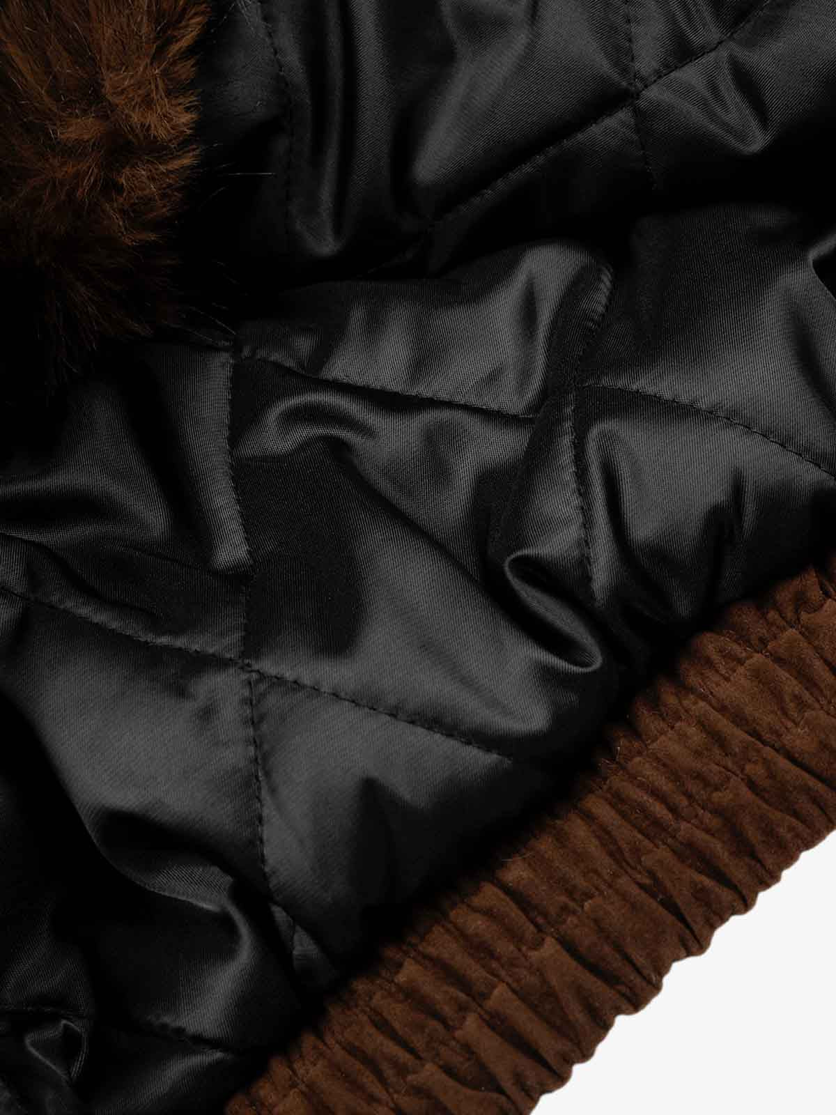 Streetwear Metal Clip Faux Fur Hooded Suede Bomber Jacket - 2597 - Image 18
