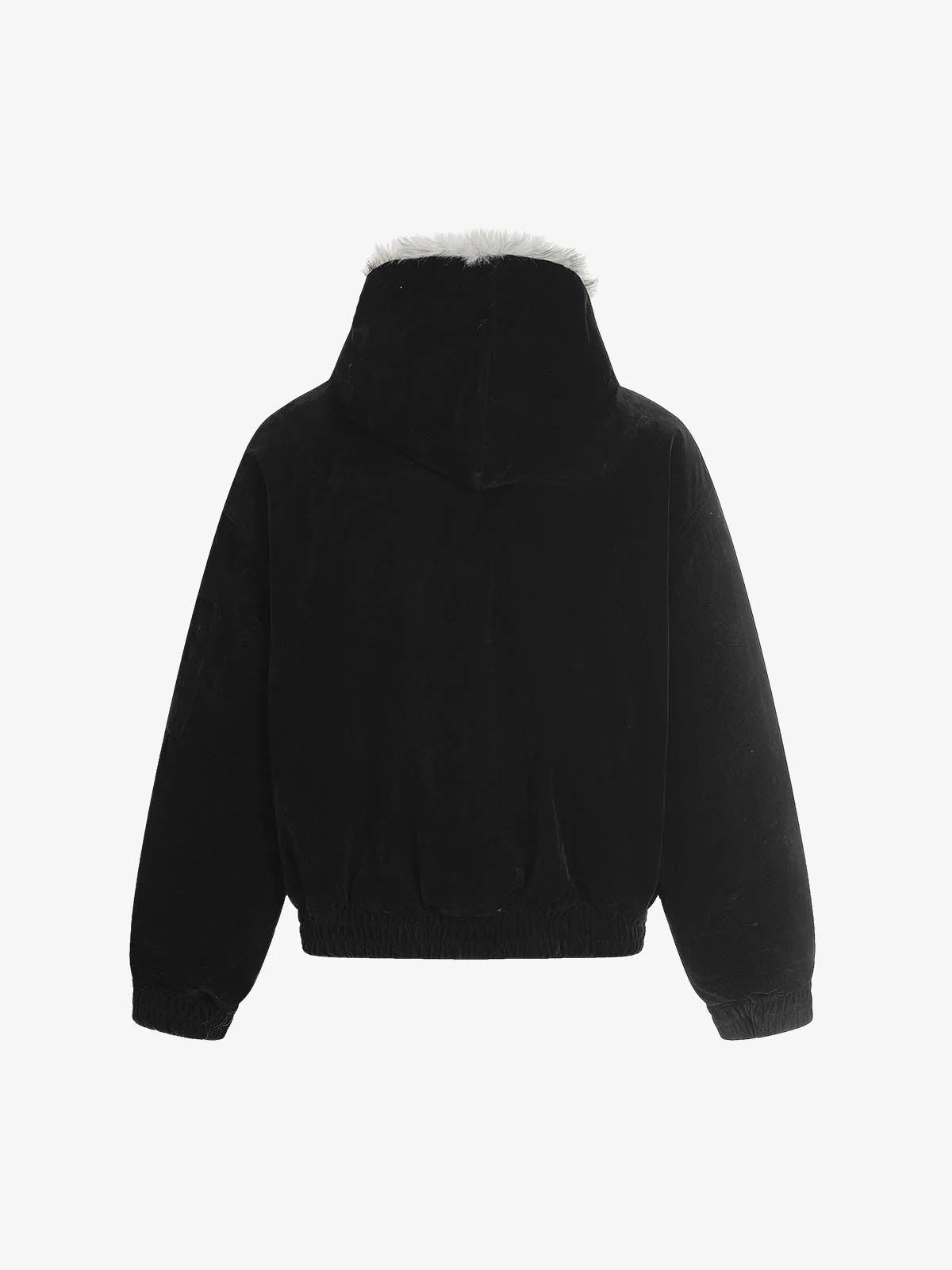 Streetwear Metal Clip Faux Fur Hooded Suede Bomber Jacket - 2597 - Image 9