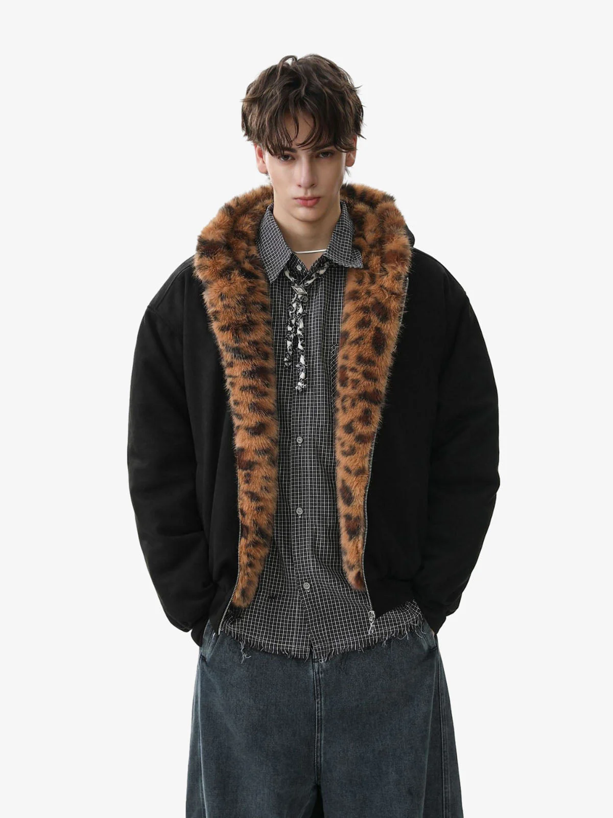Tiger Print With Ears Hooded Fur Jacket - Image 2