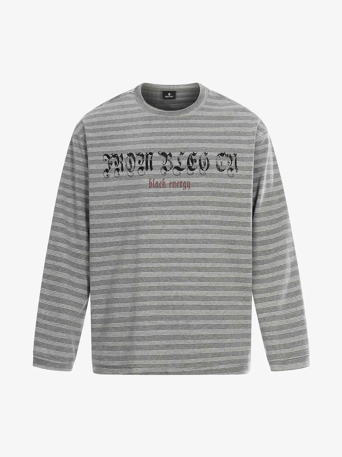 Striped Gothic Letter Graphic Long Sleeve T-Shirt - Image 2