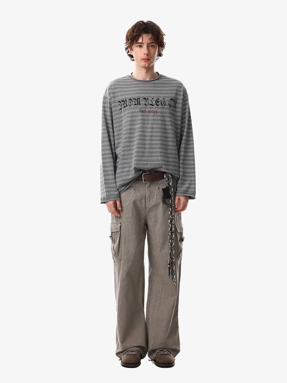 Striped Gothic Letter Graphic Long Sleeve T-Shirt - Image 3
