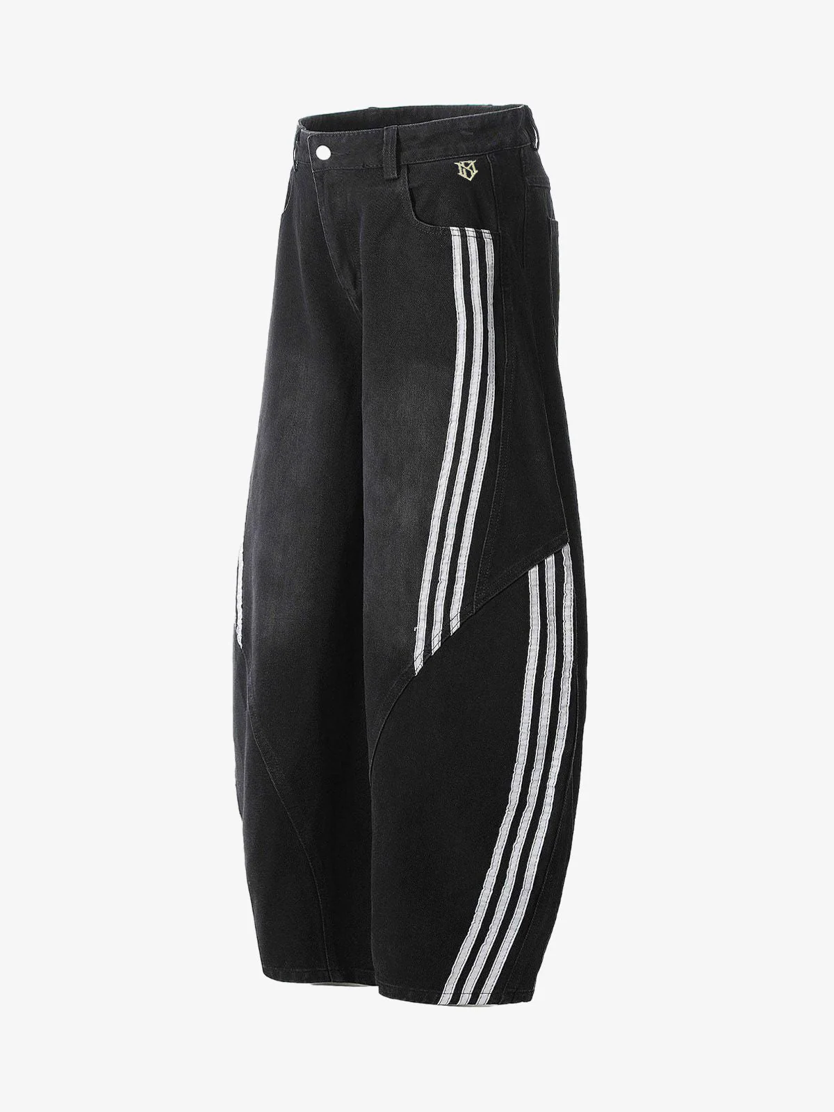 Denim Contrast Striped Stitching Barrel Jeans - 2504 - Image 9