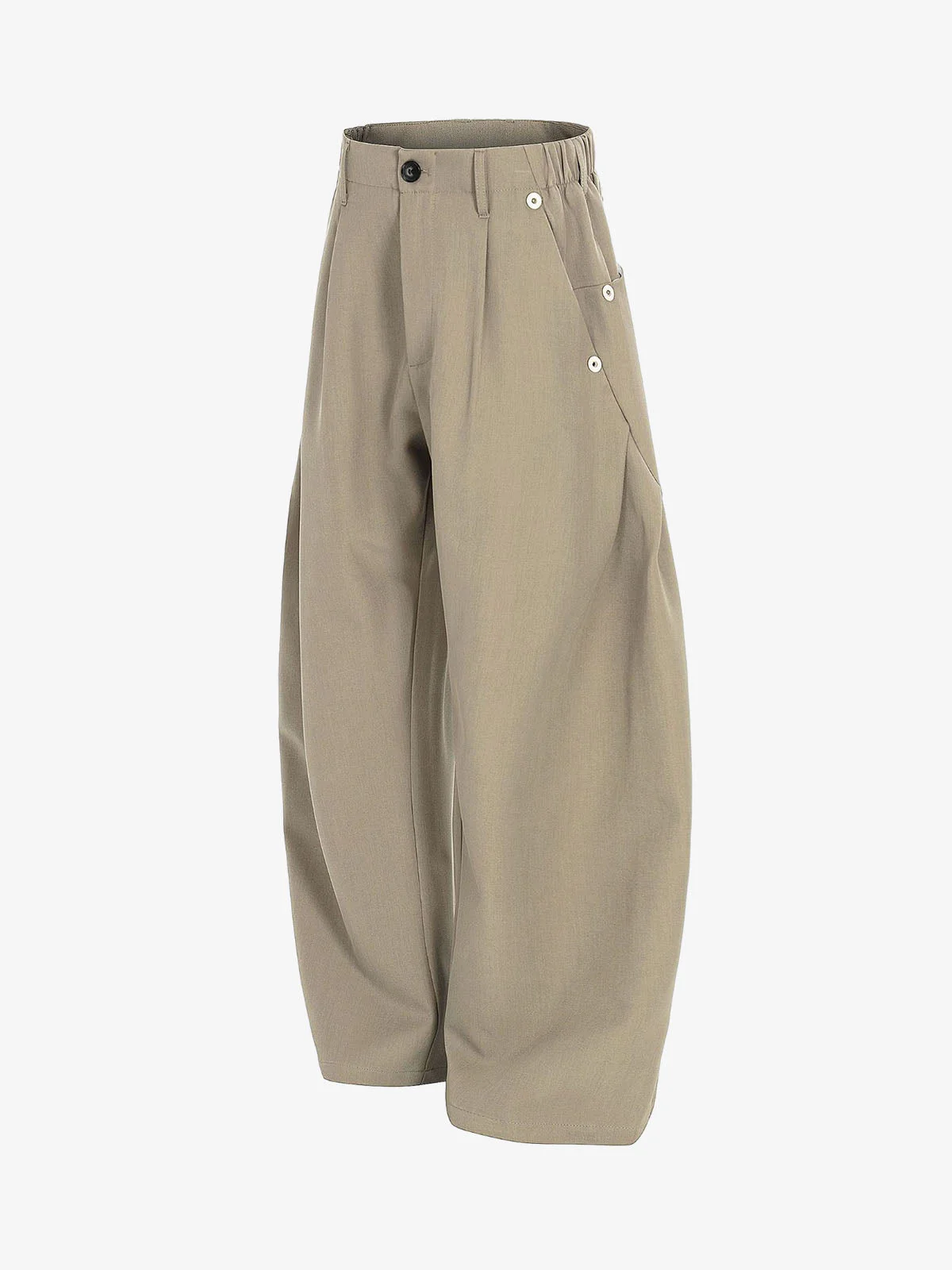 Structured Panel Pleated Wide Leg Barrel Pants - Image 3