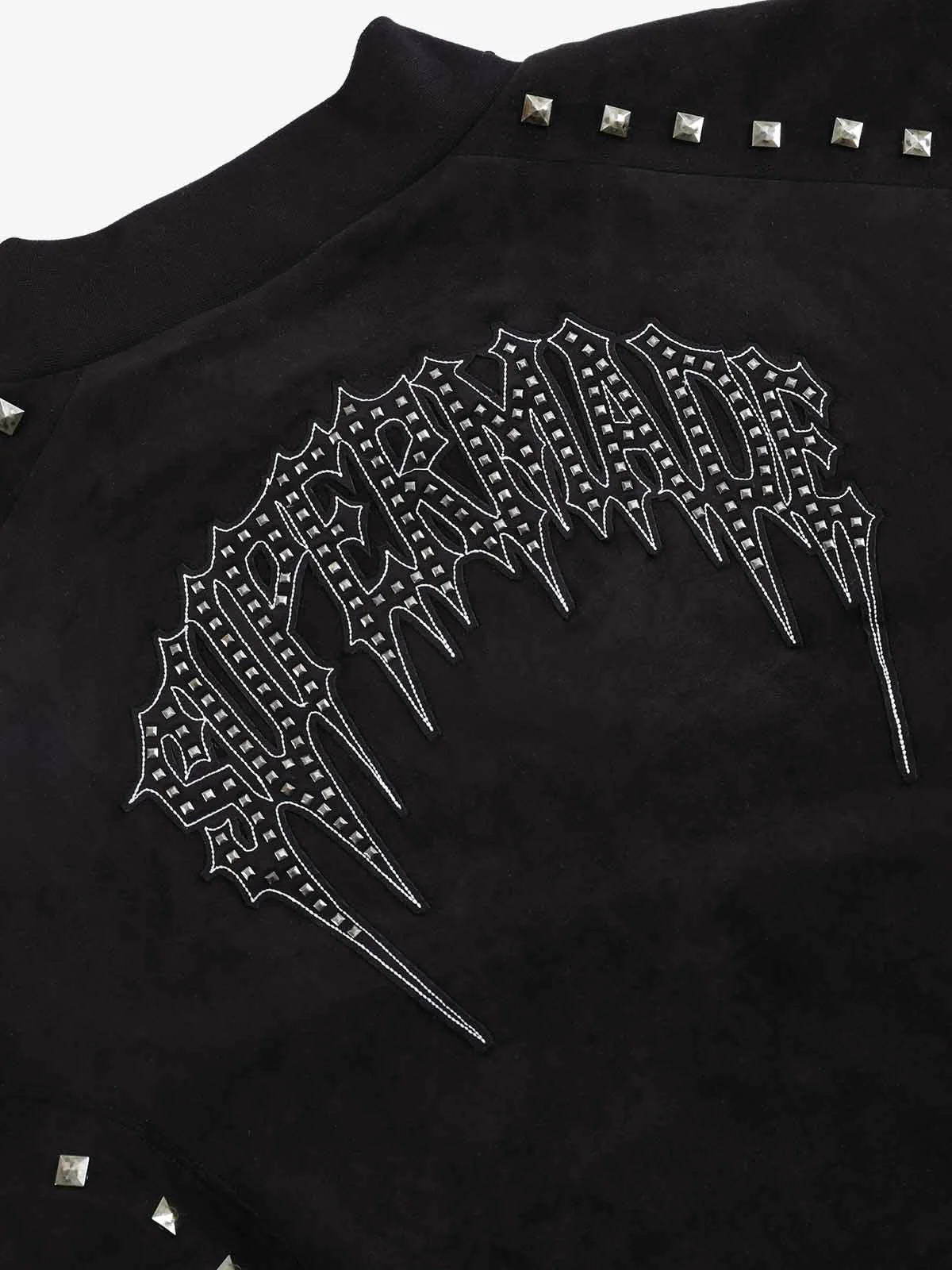 Studded Suede Embroidered Bomber Jacket - Image 4