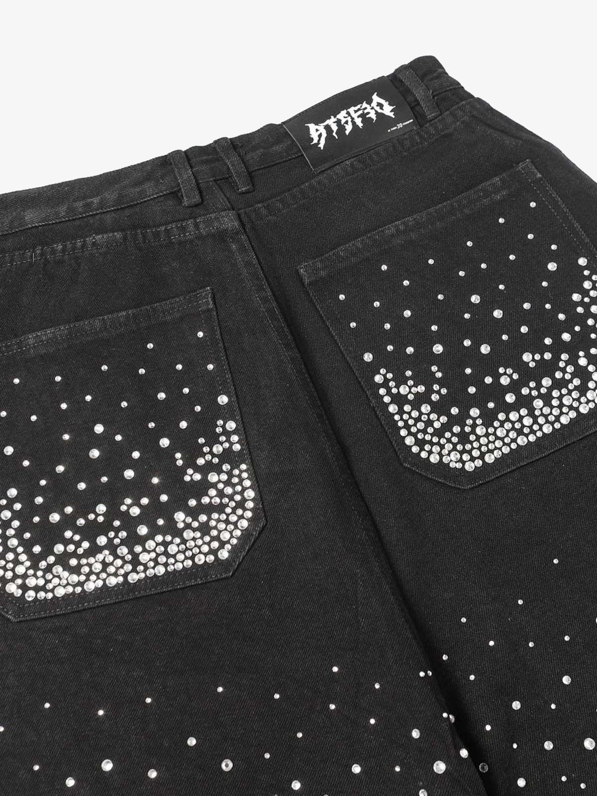 Retro Washed Rhinestone Raw Edge Denim Shorts - 2419 - Image 10