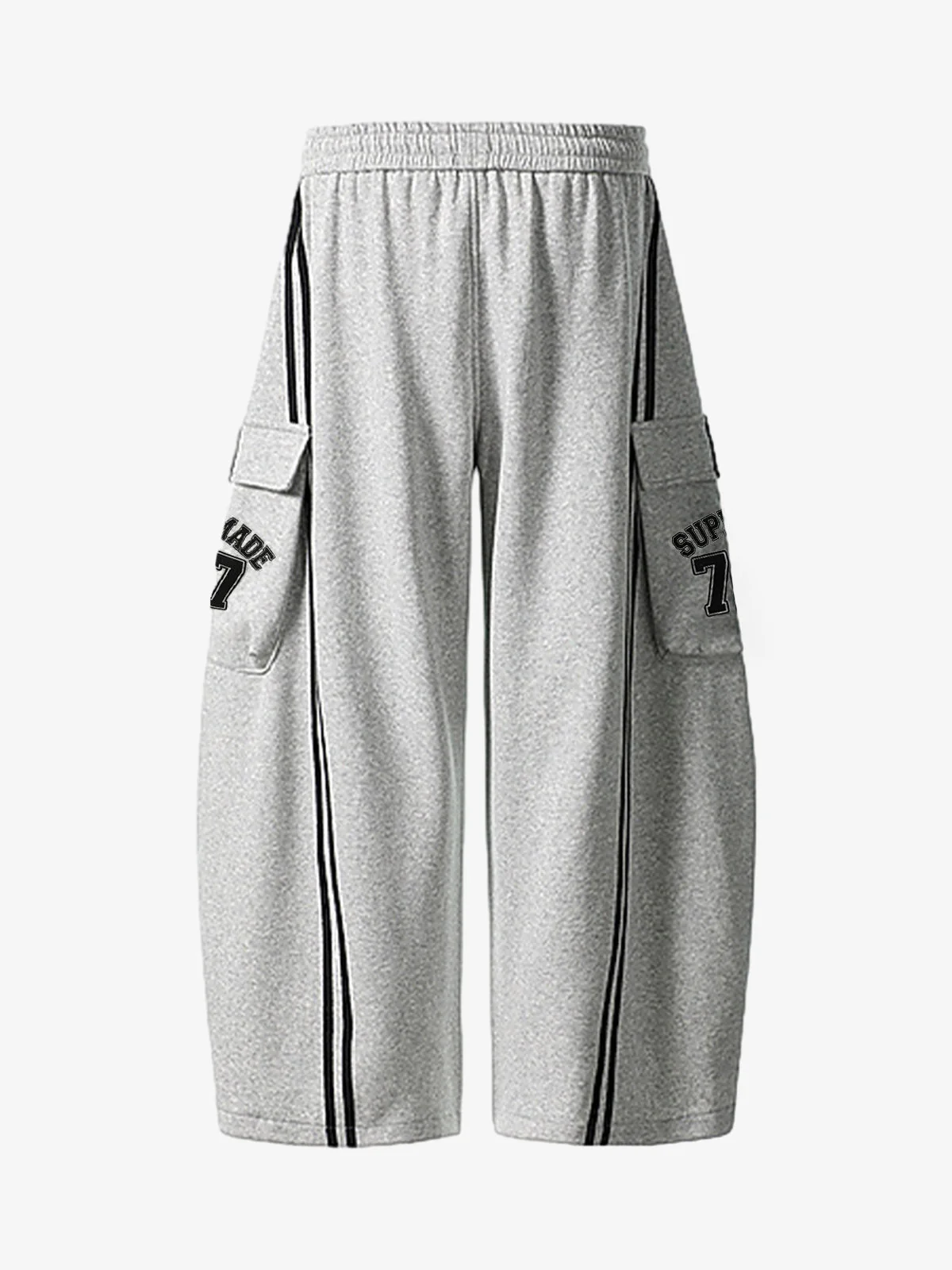 Cotton Web Stitching Letter Print Drawstring Barrel Pants - Image 3