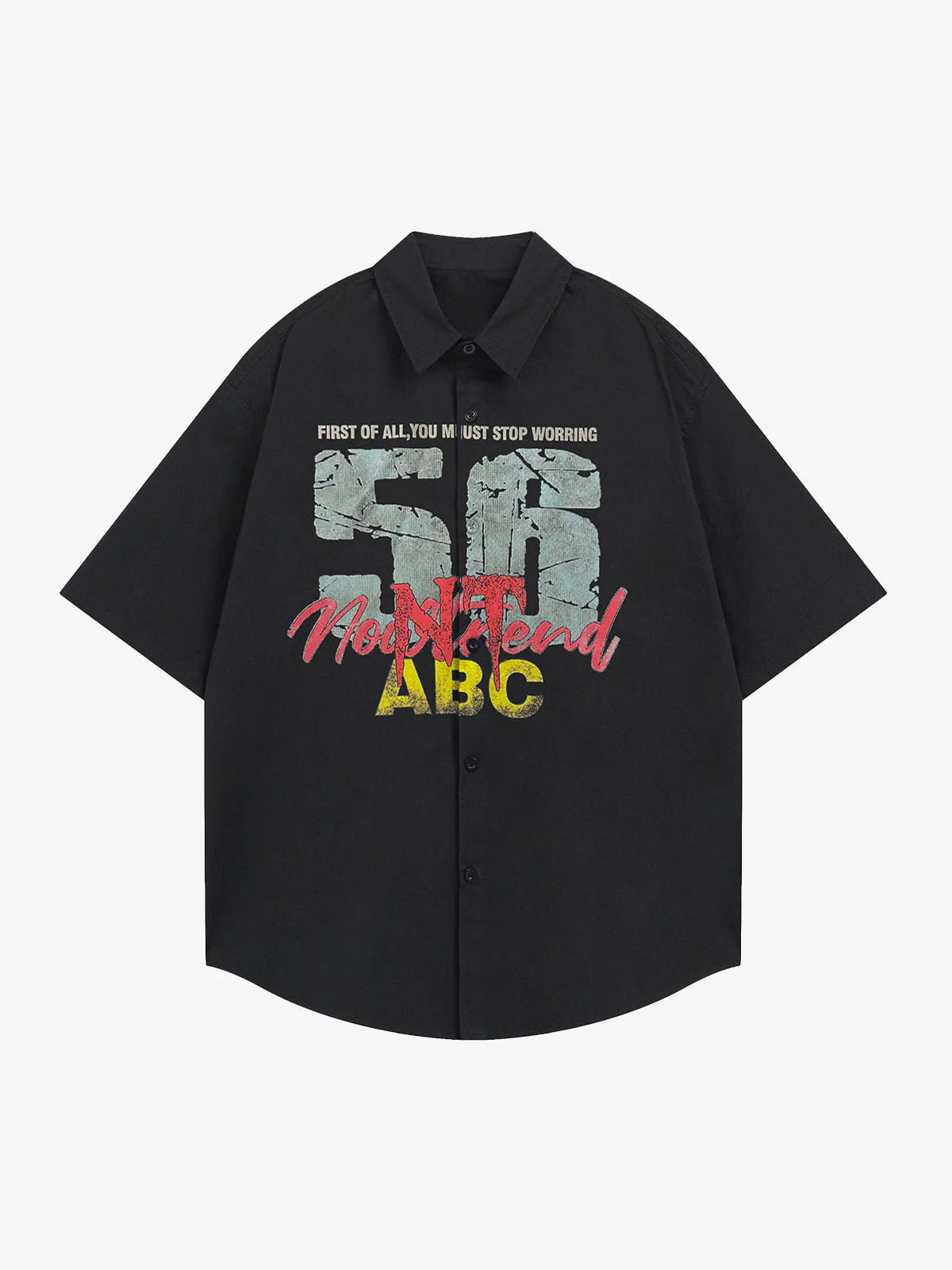 Retro Letter Print Short Sleeve Shirt - 2426 - Image 2