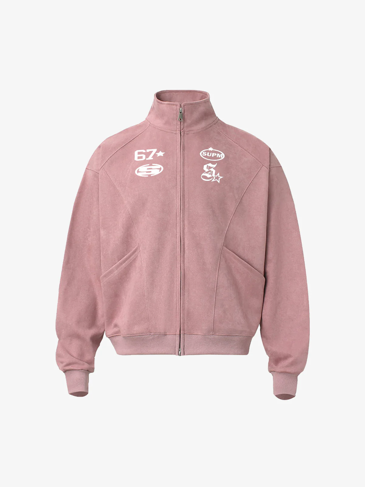 Suede Embroidered Zippered Short Jacket