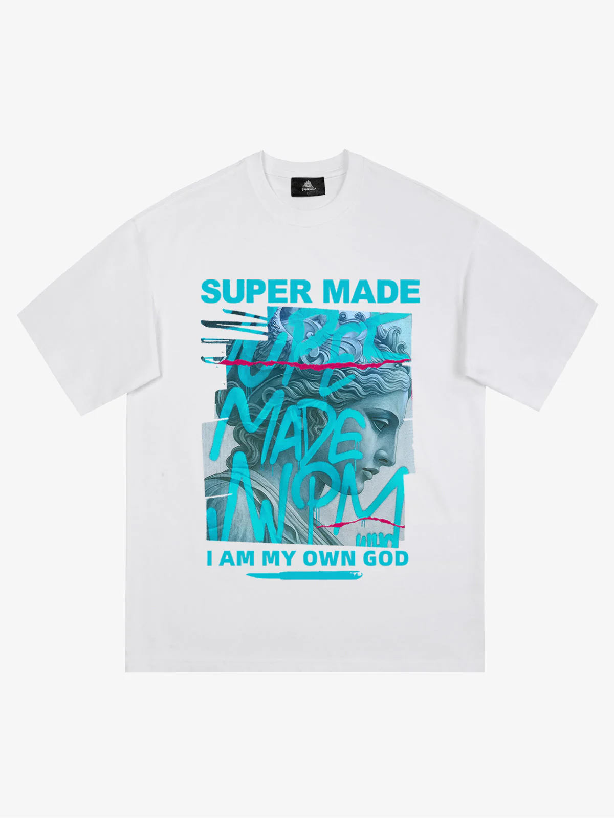 SUPERMADE Blue Art Graffiti Pattern T-Shirt - Image 2