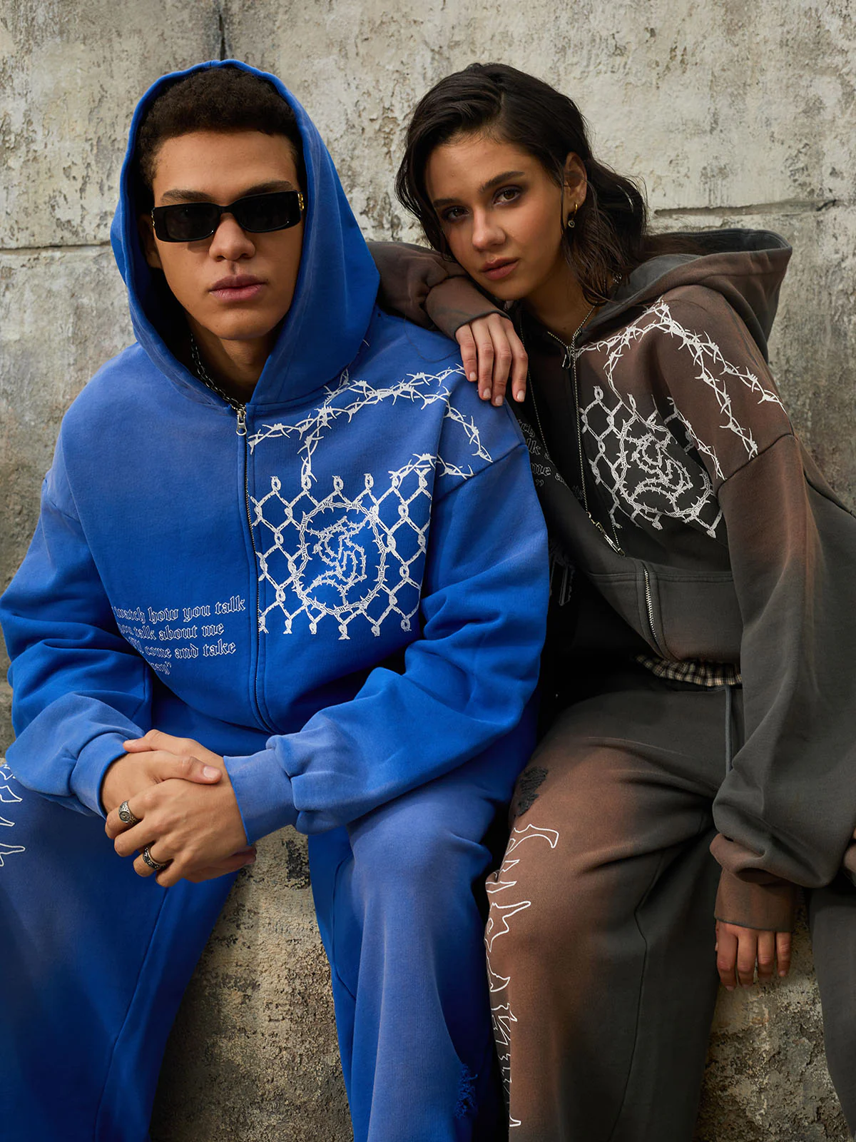 Supermade Vintage Distressed Print Patchwork Sweatshirt Set - Image 12
