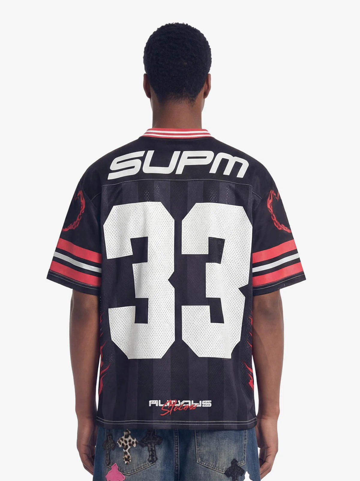 SUPM “33” Y2K Graphic Mesh Jersey T-Shirt - Image 3