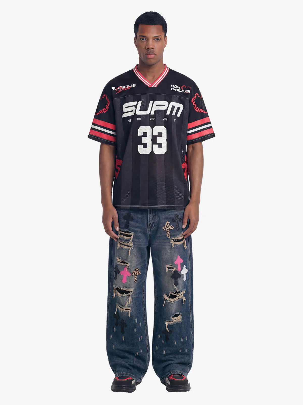 SUPM “33” Y2K Graphic Mesh Jersey T-Shirt - Image 4