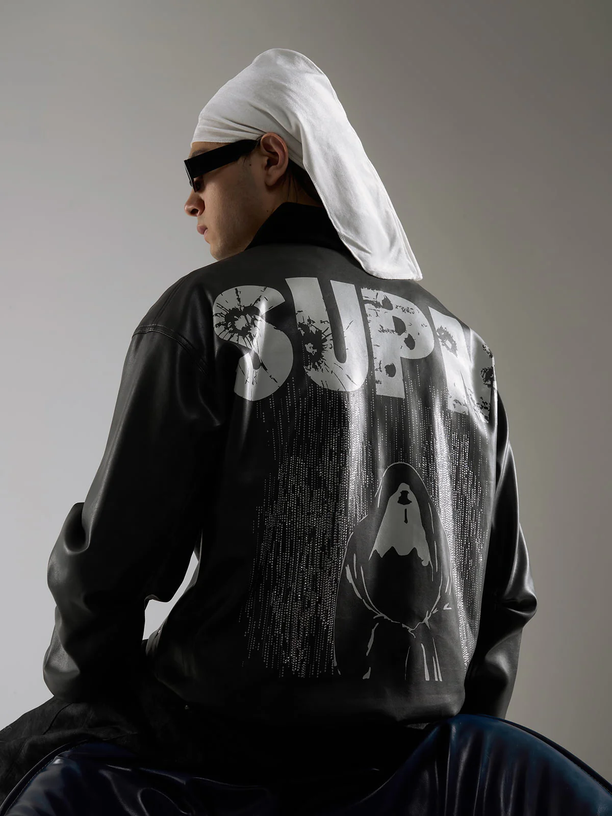 SUPM Fur Collar Rhinestone Pattern Leather Jacket - 2557 - Image 15