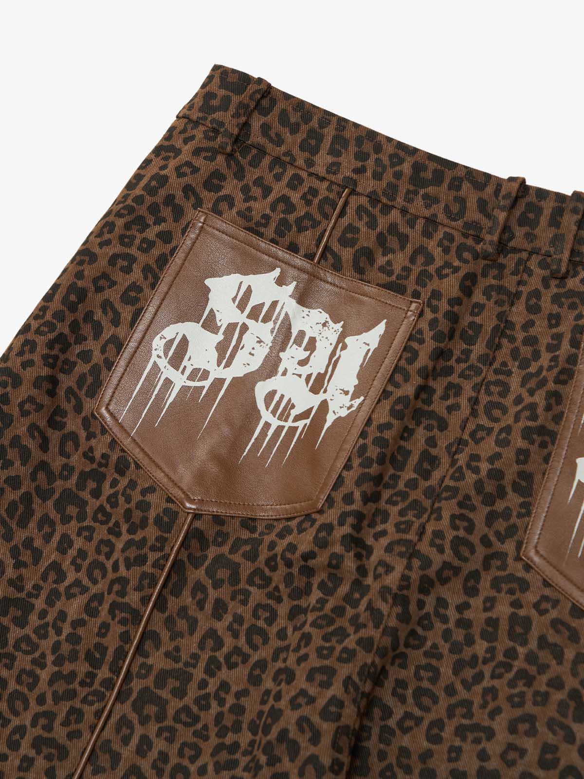 SUPM Graffiti Print Leather Leopard Print Baggy Pants - Image 10