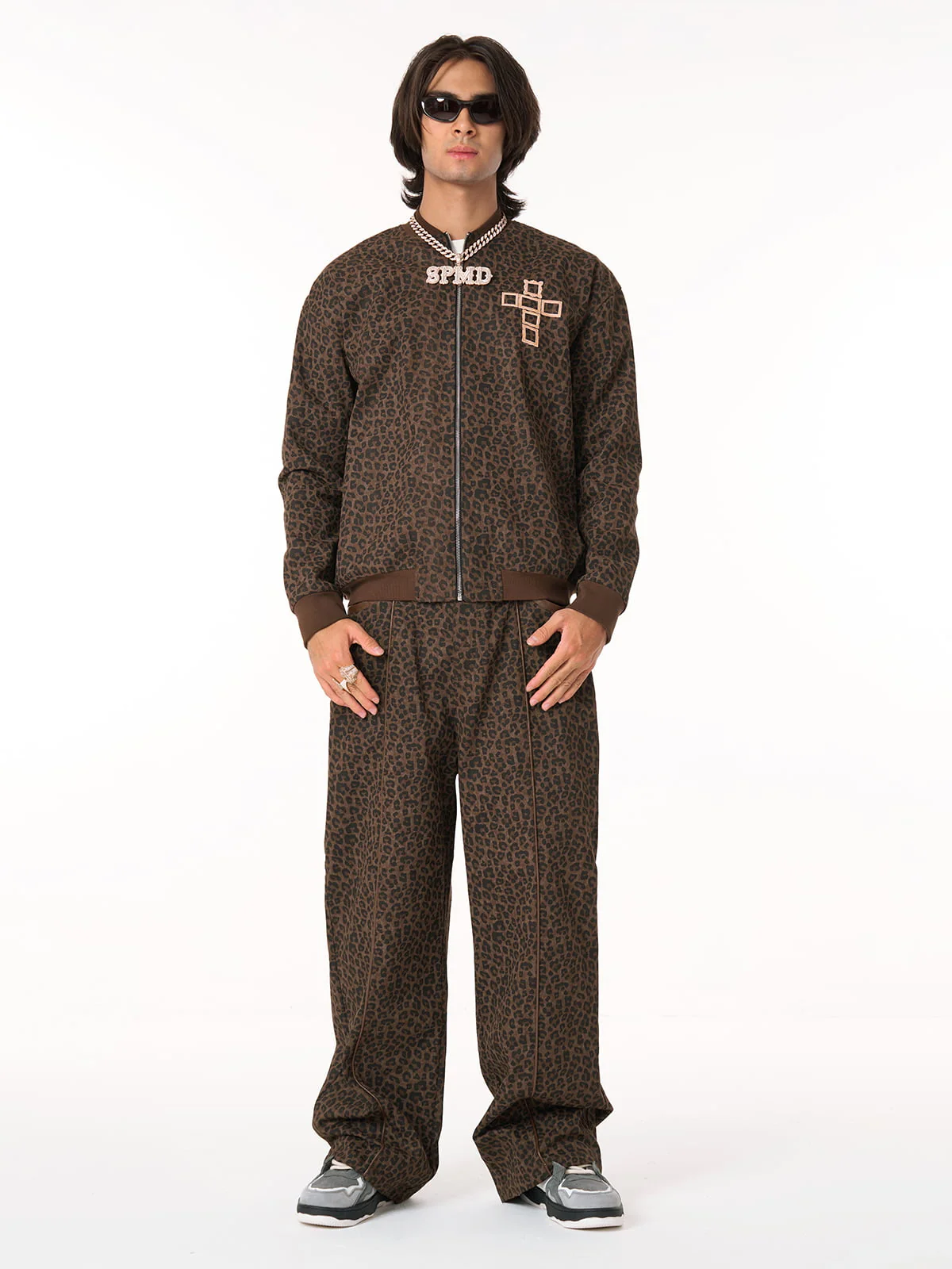 SUPM Graffiti Print Leather Leopard Print Baggy Pants - Image 6