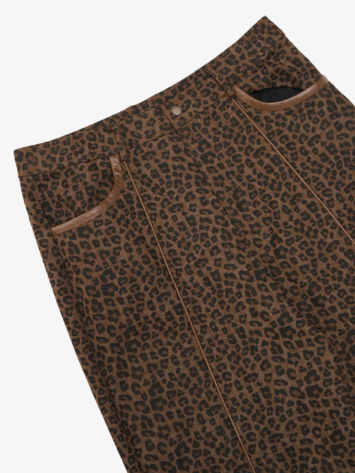 SUPM Graffiti Print Leather Leopard Print Baggy Pants - Image 9