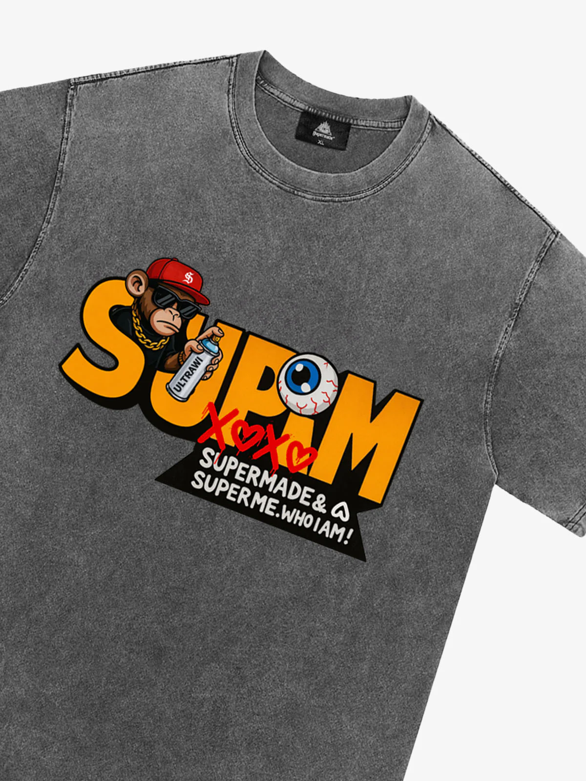 SUPM Trendy Hip-Hop Monkey Graffiti Font T-Shirt - Image 27