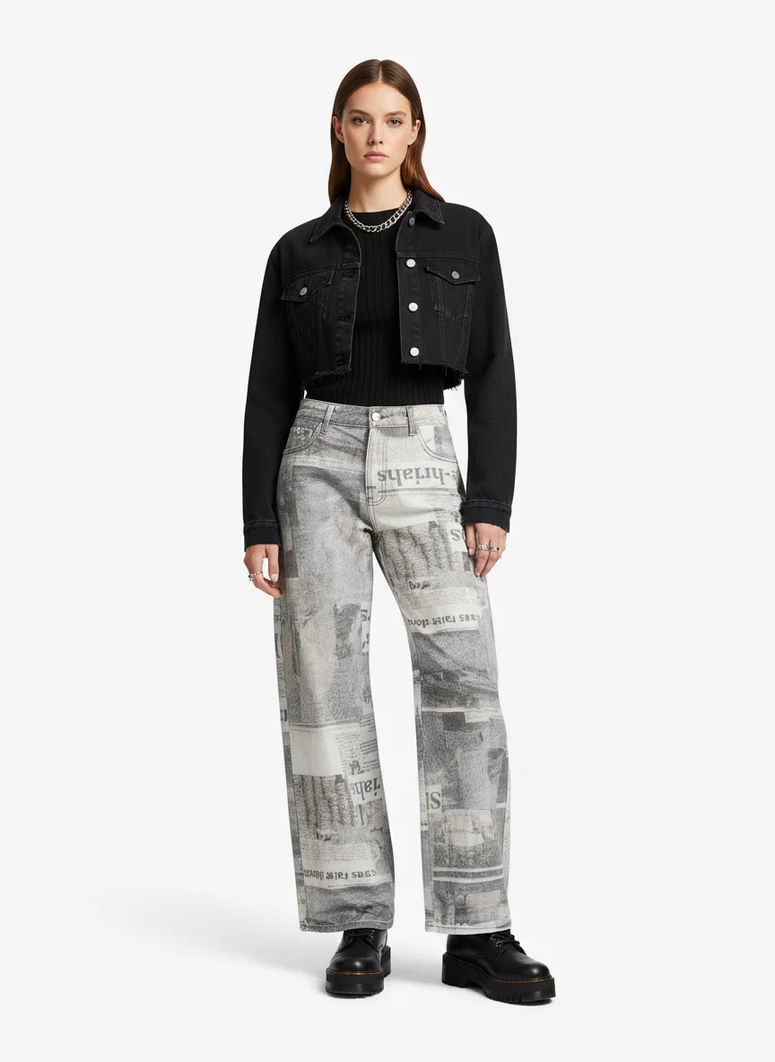 Graffiti Newspaper Baggy Jeans - 2404 - Image 4