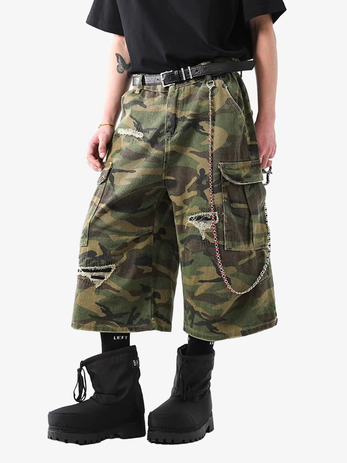 Retro Ripped Camouflage Cropped Jorts - 2387 - Image 3