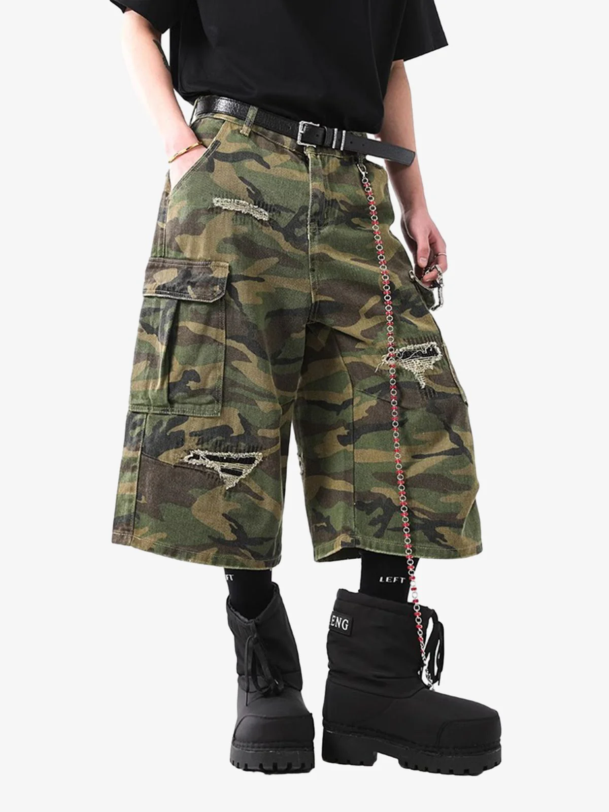 Retro Ripped Camouflage Cropped Jorts - 2387 - Image 5