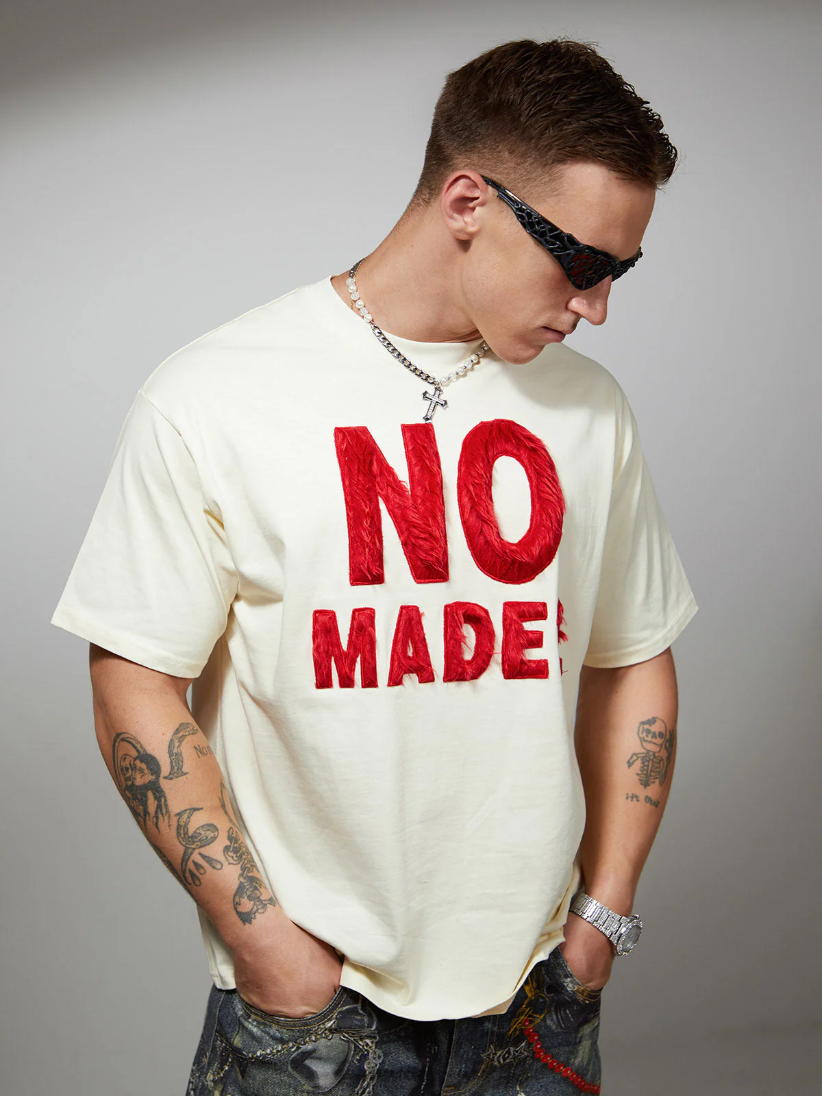 Heavy Retro Patch Embroidered T-shirt - 2398 - Image 5