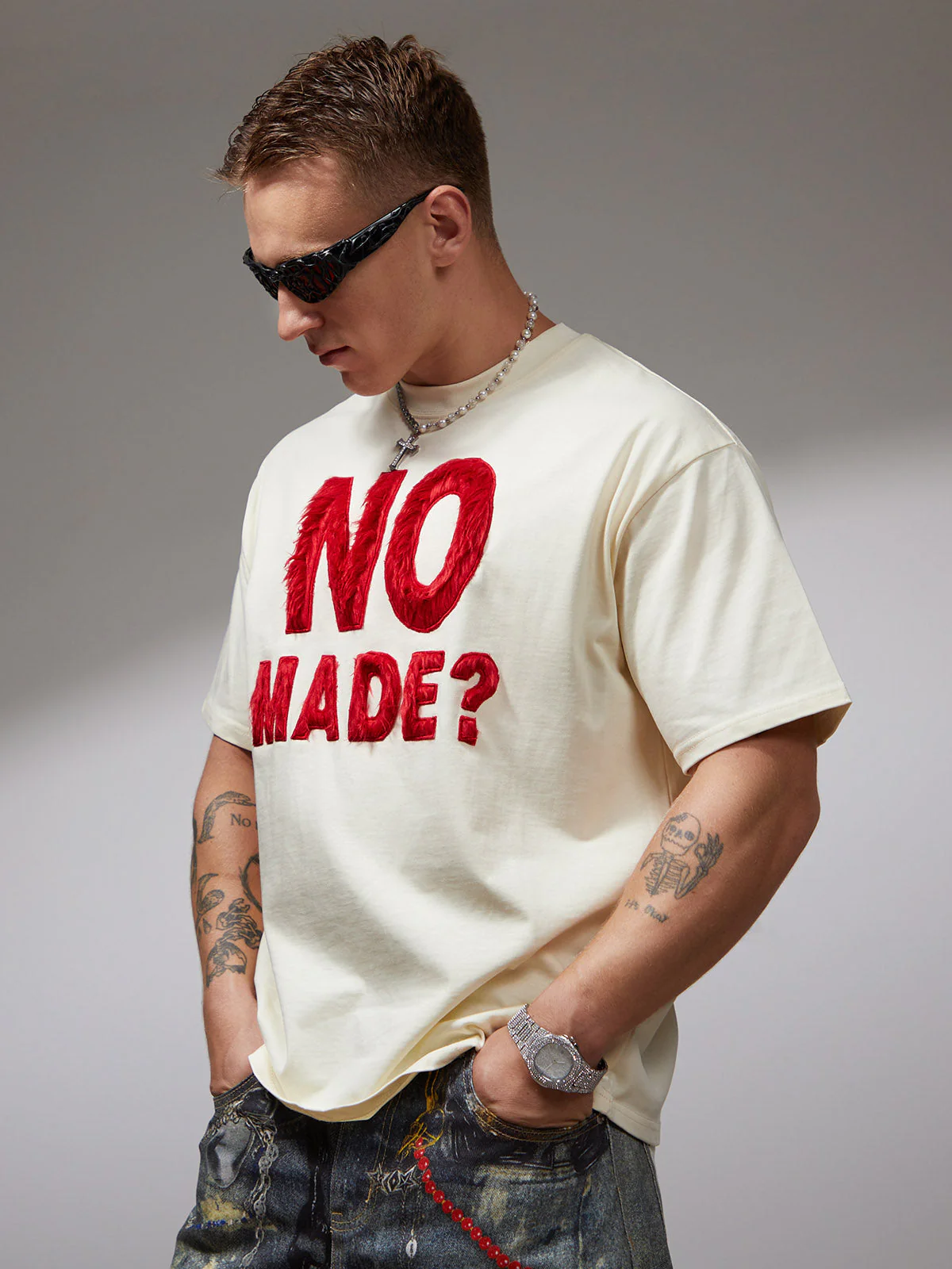 Heavy Retro Patch Embroidered T-shirt - 2398 - Image 7