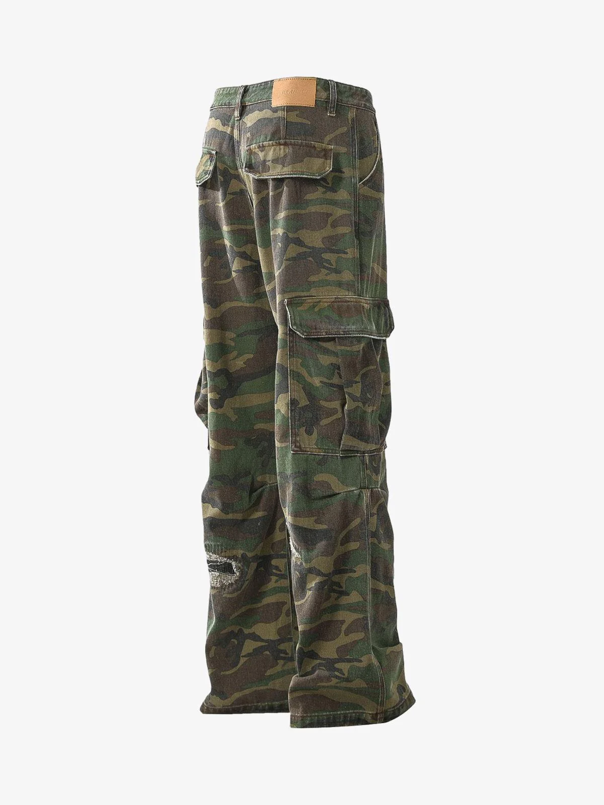 Woven Ripped Camouflage Flared Cargo Pants - 2410 - Image 14