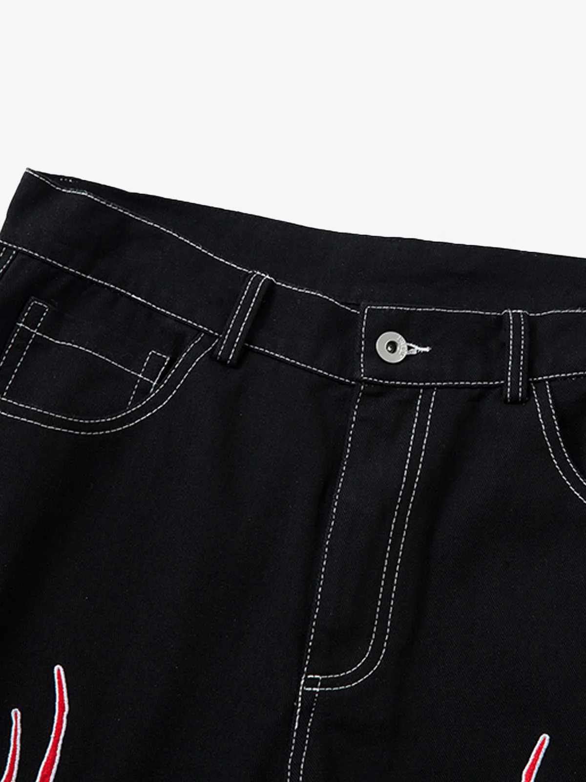 Contrast Flame Embroidered Baggy Jeans - 2364 - Image 6