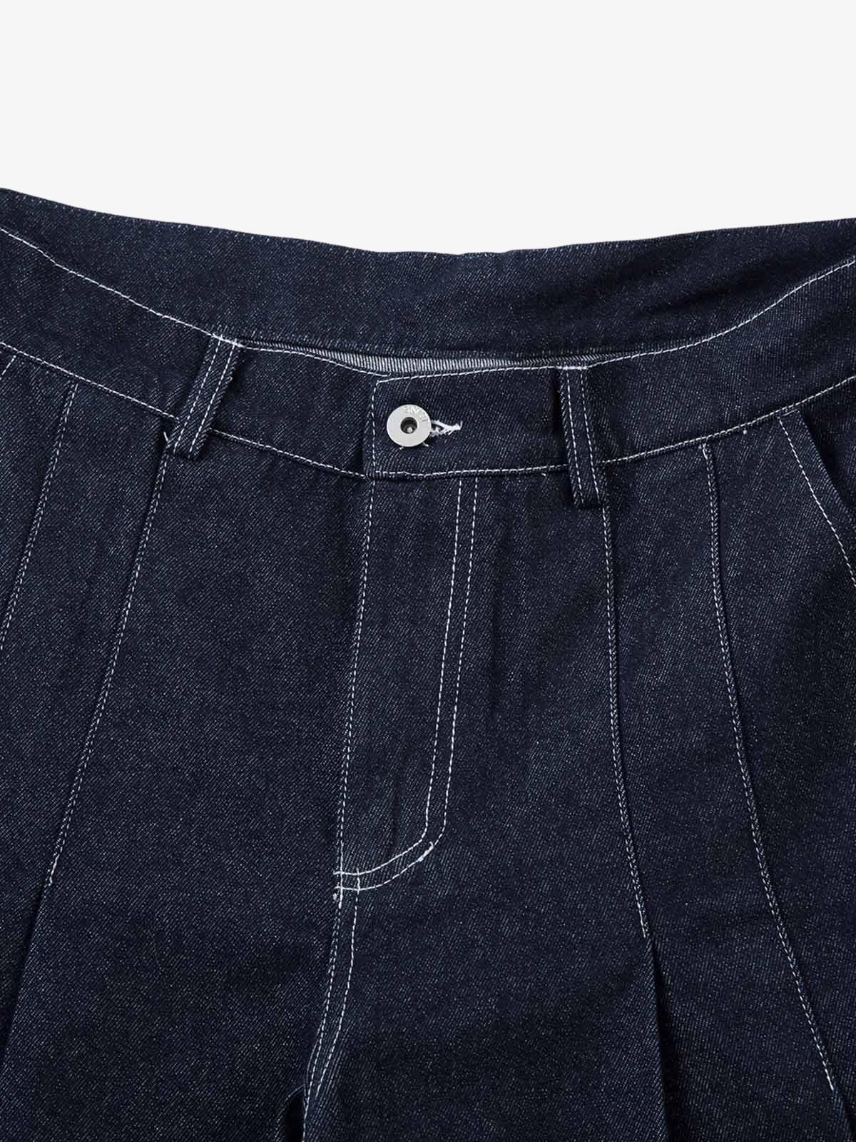 Deconstructed Contrast Stitching Pleated Baggy Barrel Jeans - 2343 - Image 11